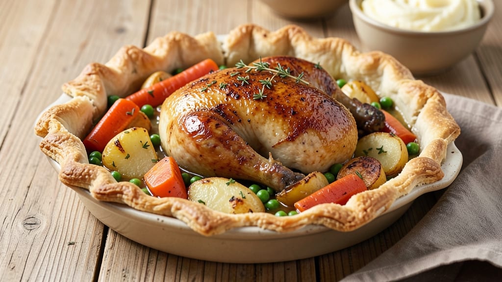 Roasted Chicken Pot Pie Recipe: One-Dish Dinner With Flaky Crust and Savory Gravy