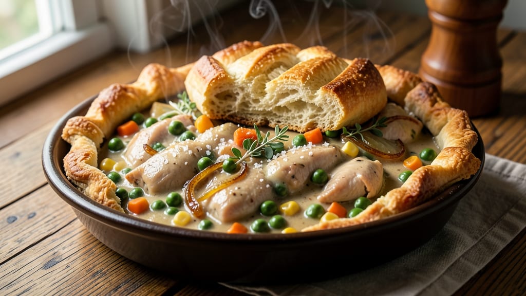 Slow Cooker Chicken Pot Pie Recipe With Biscuits: Savory Gravy and Fluffy Top in One Dish