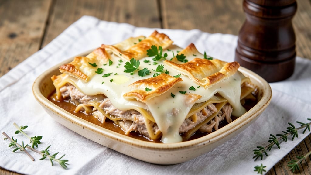 Chicken Pot Pie Lasagna Recipe: Savory Gravy and Flaky Layers in One Dish