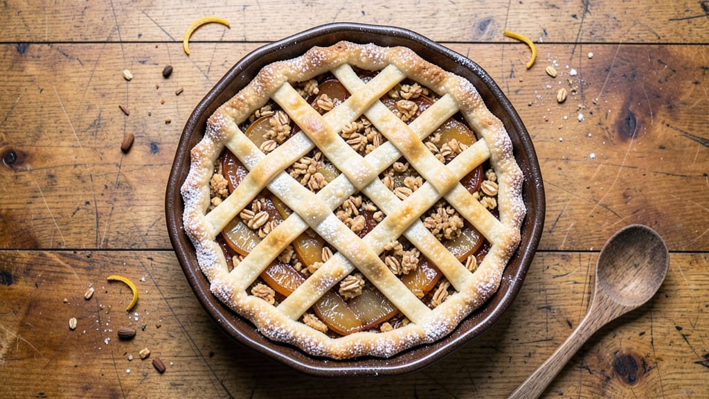 Apple Jack Pie Recipe: Spiced Rum-Infused Filling with Crunchy Oat Topping