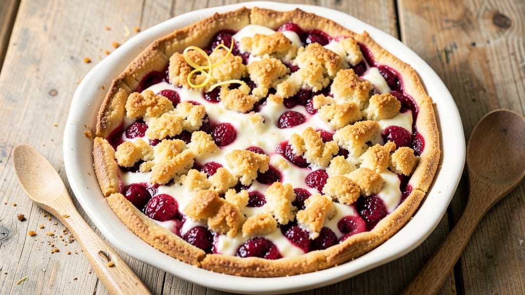Raspberry Cream Crumble Pie Recipe: Bursting Berries and Vanilla Cream Harmony