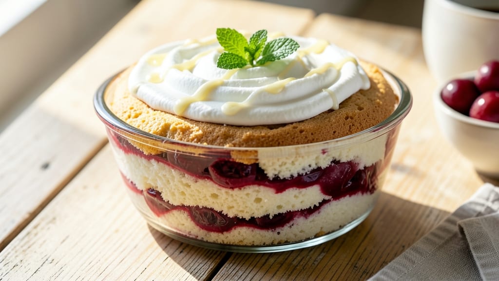 Recipe Using Angel Food Cake Mix and Cherry Pie Filling: No-Bake Cherry Trifle Magic