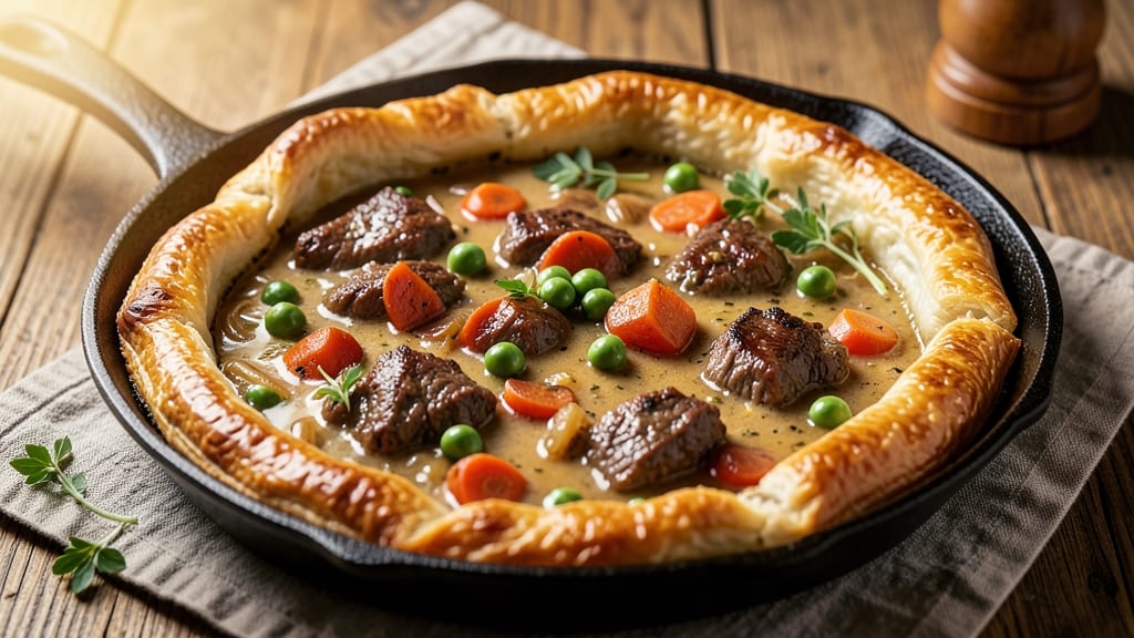Skillet Beef Pot Pie Recipe: One-Pan Gravy-Braised Meat and Flaky Top